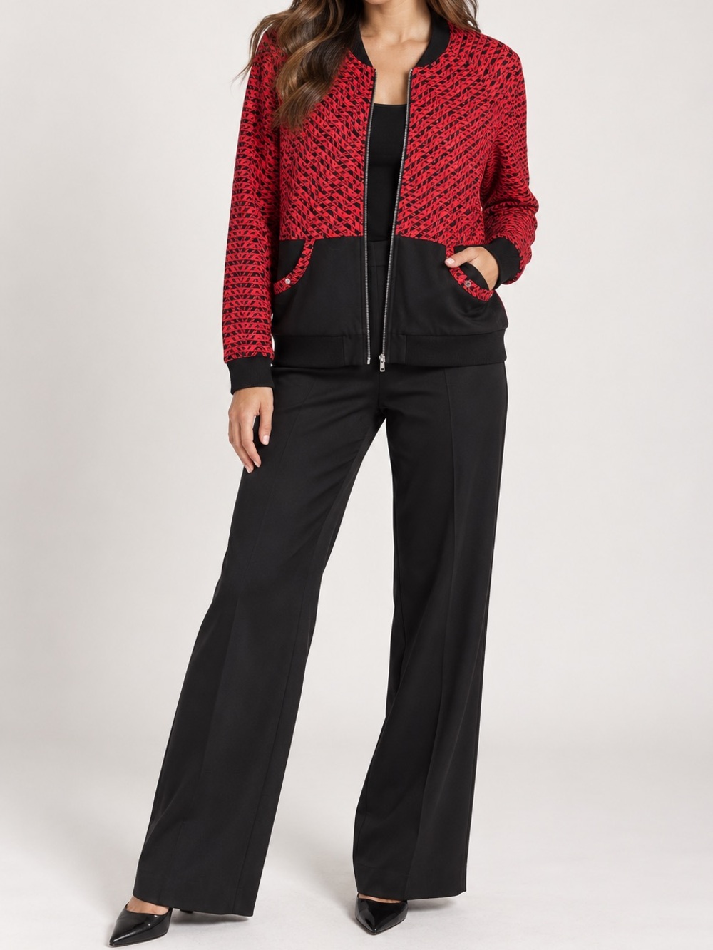 Vintage Erin London Red Black Sheer Zip Jacket Size M Art to Wear